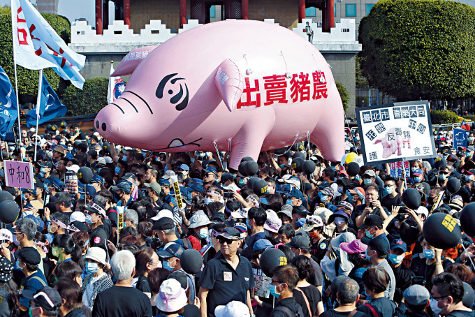 台北大遊行,反對進口美國瘦肉精豬肉。