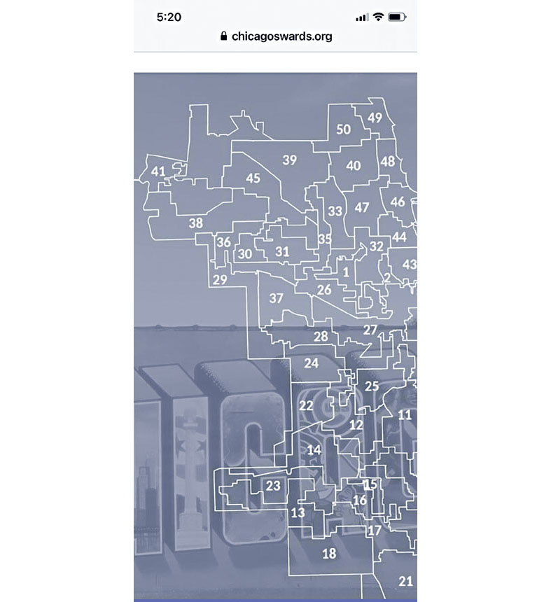 芝市原本的50個選區地圖邊界,2021年或將有變更。
Change Illinois提供